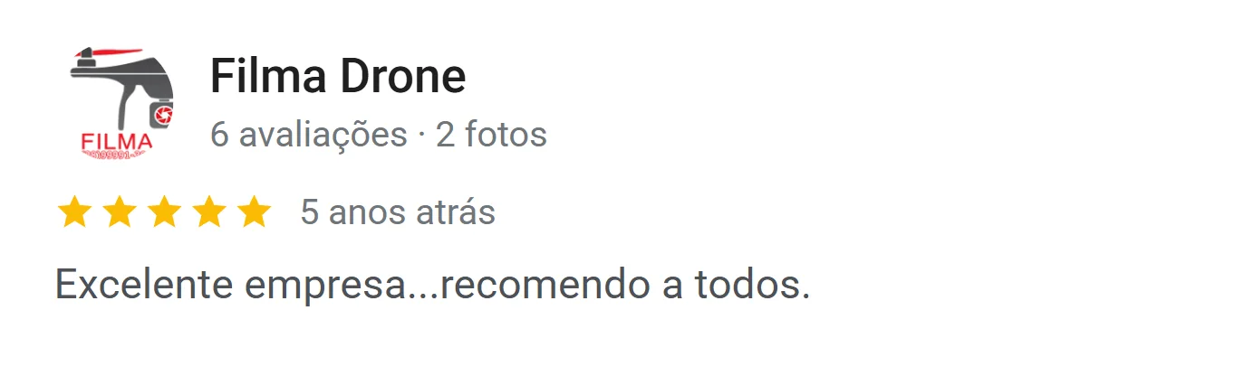 Avaliação de Filma Drone no Google: excelente empresa, recomendo a todos